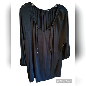 XL Black 3/4 length Peasant Blouse